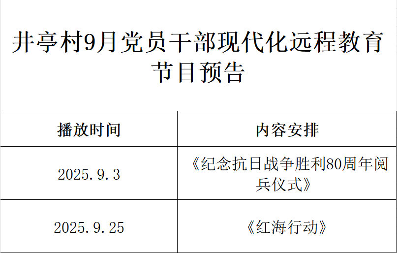 井亭村9月黨員干部現代化遠程教育 節目預告